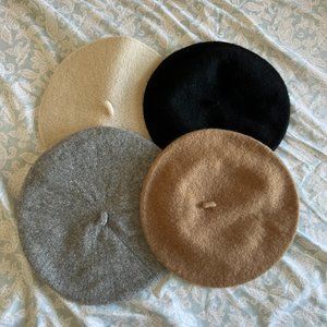 4 pack beret set (black, beige, white, gray)